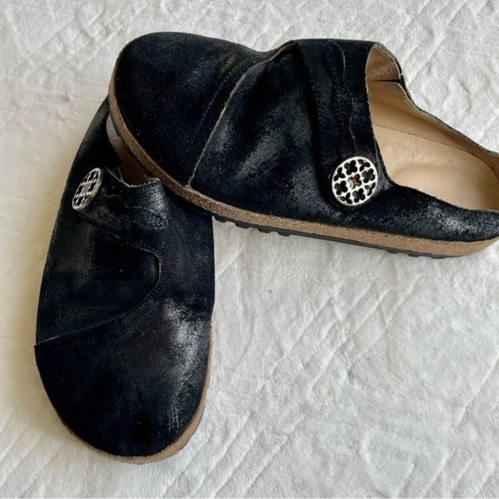 Haflinger Womens Size 36 Black Slip On Scuffed Leather Mule/Clog - Picture 2 of 13